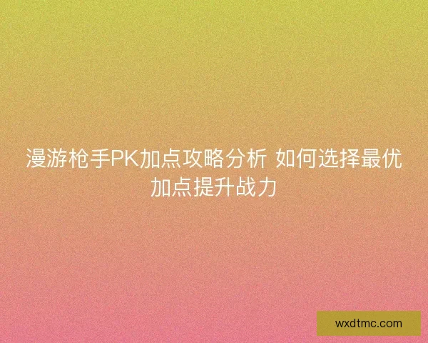 漫游枪手PK加点攻略分析 如何选择最优加点提升战力