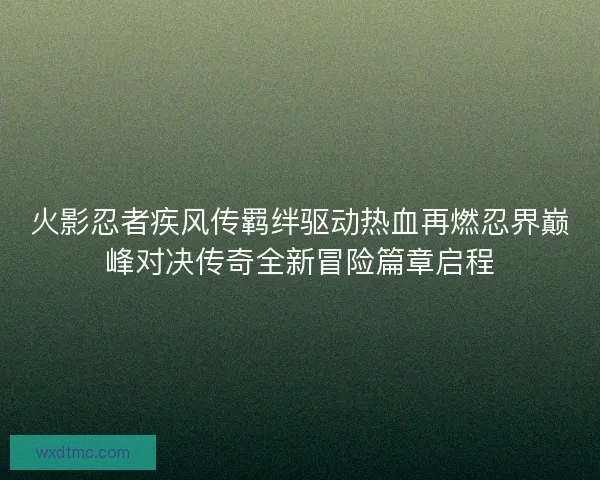 火影忍者疾风传羁绊驱动热血再燃忍界巅峰对决传奇全新冒险篇章启程